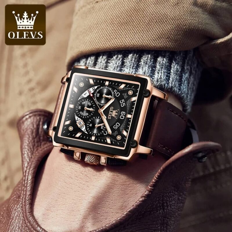 Oleves square face leather wristwatch - Image 8