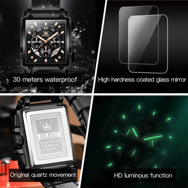 Oleves square face leather wristwatch - Image 7